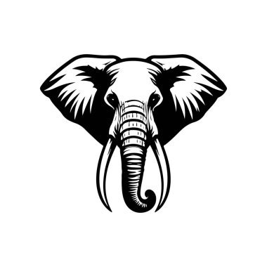 Fil kafası tasviri. Logo, işaret, poster ve amblem için tasarım elemanı. Vektör illüstrasyonu