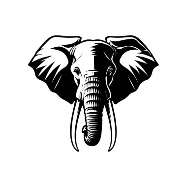 Fil kafası tasviri. Logo, işaret, poster ve amblem için tasarım elemanı. Vektör illüstrasyonu