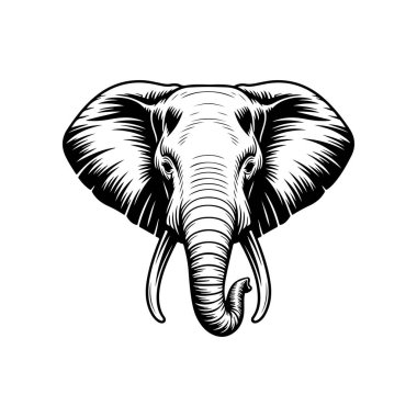 Fil kafası tasviri. Logo, işaret, poster ve amblem için tasarım elemanı. Vektör illüstrasyonu