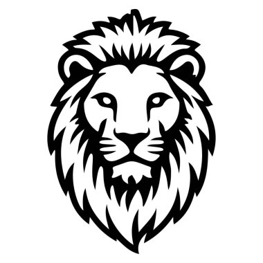 Aslan başı tasviri. Aslan kafalı maskot. Logo, etiket, işaret, poster, kart için tasarım ögesi. Vektör illüstrasyonu