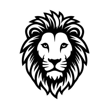 Aslan başı tasviri. Aslan kafalı maskot. Logo, etiket, işaret, poster, kart için tasarım ögesi. Vektör illüstrasyonu