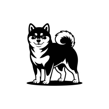 Beyaz arka planda izole edilmiş iri yapılı bir köpek tasviri. Amblem, işaret, poster, rozet tasarımı. Vektör illüstrasyonu