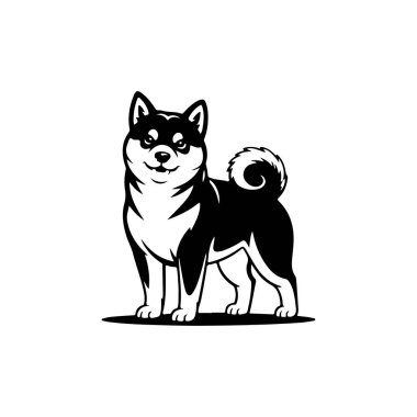 Beyaz arka planda izole edilmiş iri yapılı bir köpek tasviri. Amblem, işaret, poster, rozet tasarımı. Vektör illüstrasyonu