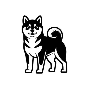 Beyaz arka planda izole edilmiş iri yapılı bir köpek tasviri. Amblem, işaret, poster, rozet tasarımı. Vektör illüstrasyonu