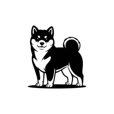 Beyaz arka planda izole edilmiş iri yapılı bir köpek tasviri. Amblem, işaret, poster, rozet tasarımı. Vektör illüstrasyonu