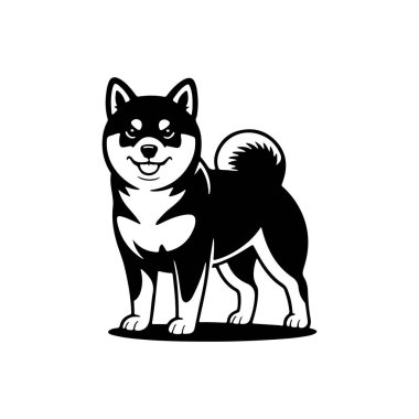 Beyaz arka planda izole edilmiş iri yapılı bir köpek tasviri. Amblem, işaret, poster, rozet tasarımı. Vektör illüstrasyonu