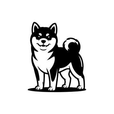 Beyaz arka planda izole edilmiş iri yapılı bir köpek tasviri. Amblem, işaret, poster, rozet tasarımı. Vektör illüstrasyonu