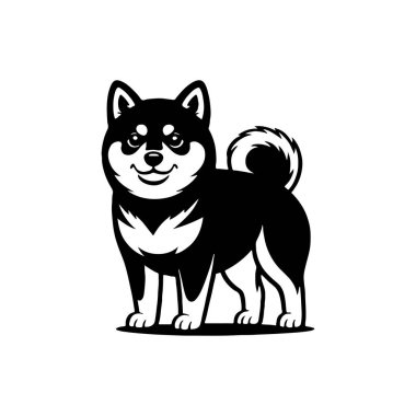 Beyaz arka planda izole edilmiş iri yapılı bir köpek tasviri. Amblem, işaret, poster, rozet tasarımı. Vektör illüstrasyonu