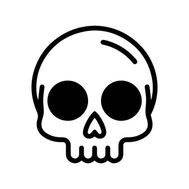 Beyaz arka planda izole edilmiş basit bir kafatası tasviri. Amblem, işaret, poster, rozet tasarımı. Vektör illüstrasyonu