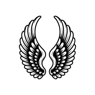 Vintage kanatları beyaz arka plan üzerinde izole. Logo, etiket, arma, işaret, marka işareti için tasarım öğeleri. Vektör çizim. 