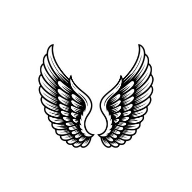 Vintage kanatları beyaz arka plan üzerinde izole. Logo, etiket, arma, işaret, marka işareti için tasarım öğeleri. Vektör çizim. 
