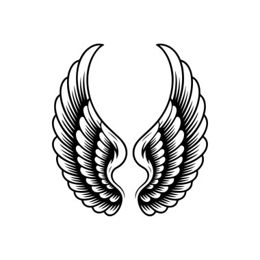 Vintage kanatları beyaz arka plan üzerinde izole. Logo, etiket, arma, işaret, marka işareti için tasarım öğeleri. Vektör çizim. 