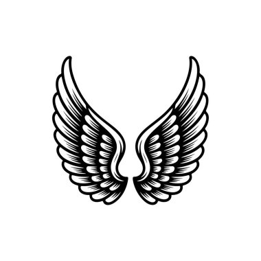 Vintage kanatları beyaz arka plan üzerinde izole. Logo, etiket, arma, işaret, marka işareti için tasarım öğeleri. Vektör çizim. 