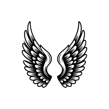 Vintage kanatları beyaz arka plan üzerinde izole. Logo, etiket, arma, işaret, marka işareti için tasarım öğeleri. Vektör çizim. 