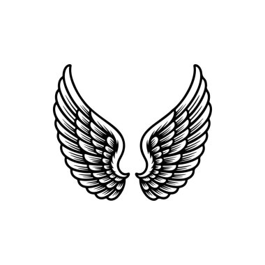 Vintage kanatları beyaz arka plan üzerinde izole. Logo, etiket, arma, işaret, marka işareti için tasarım öğeleri. Vektör çizim. 