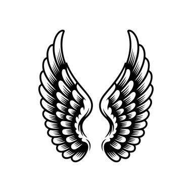 Vintage kanatları beyaz arka plan üzerinde izole. Logo, etiket, arma, işaret, marka işareti için tasarım öğeleri. Vektör çizim. 