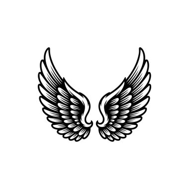 Vintage kanatları beyaz arka plan üzerinde izole. Logo, etiket, arma, işaret, marka işareti için tasarım öğeleri. Vektör çizim. 