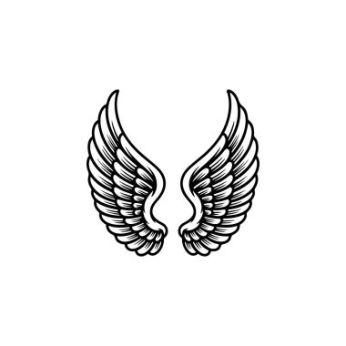 Vintage kanatları beyaz arka plan üzerinde izole. Logo, etiket, arma, işaret, marka işareti için tasarım öğeleri. Vektör çizim. 