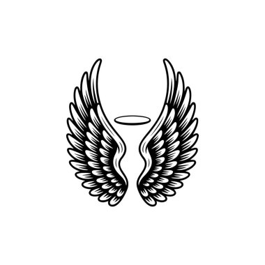 Vintage kanatları beyaz arka plan üzerinde izole. Logo, etiket, arma, işaret, marka işareti için tasarım öğeleri. Vektör çizim. 