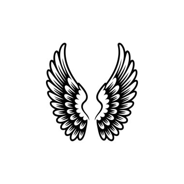 Vintage kanatları beyaz arka plan üzerinde izole. Logo, etiket, arma, işaret, marka işareti için tasarım öğeleri. Vektör çizim. 