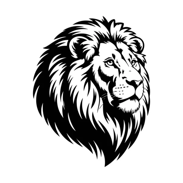 Aslan başı tasviri. Aslan kafalı maskot. Logo, etiket, işaret, poster, kart için tasarım ögesi. Vektör illüstrasyonu