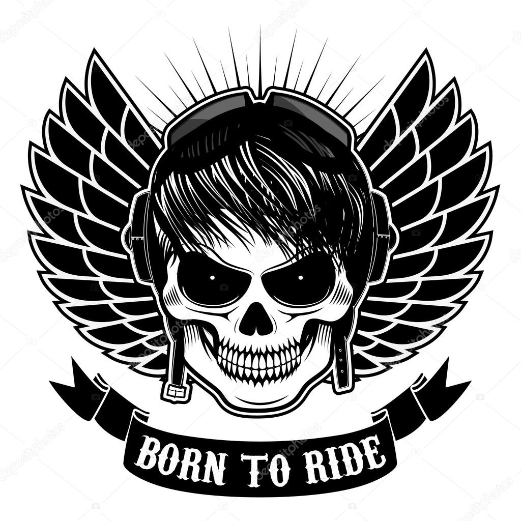 Biker theme labels. skulls with wings.