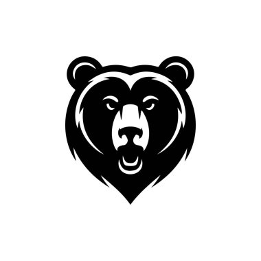 Cesur bir siyah-beyaz vektör logosu. İçinde kızgın ya da kükreyen bir ayı yüzü var. Spor takımı maskotu, marka kimliği ya da vahşi yaşam teması için mükemmel..