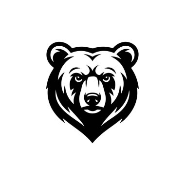Cesur bir siyah-beyaz vektör logosu. İçinde kızgın ya da kükreyen bir ayı yüzü var. Spor takımı maskotu, marka kimliği ya da vahşi yaşam teması için mükemmel..
