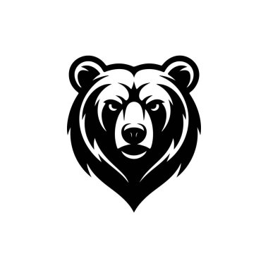 Cesur bir siyah-beyaz vektör logosu. İçinde kızgın ya da kükreyen bir ayı yüzü var. Spor takımı maskotu, marka kimliği ya da vahşi yaşam teması için mükemmel..