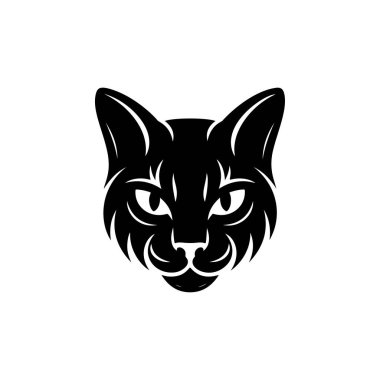 Bir kedinin ya da vaşağın yoğun, odaklanmış yüzünü içeren parlak, koyu siyah ve beyaz bir vektör logosu bir maskot, marka kimliği ya da vahşi yaşam teması için uygundur..