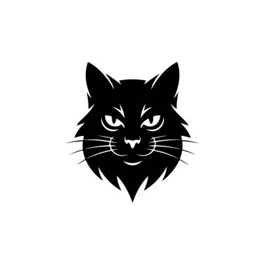 Bir kedinin ya da vaşağın yoğun, odaklanmış yüzünü içeren parlak, koyu siyah ve beyaz bir vektör logosu bir maskot, marka kimliği ya da vahşi yaşam teması için uygundur..
