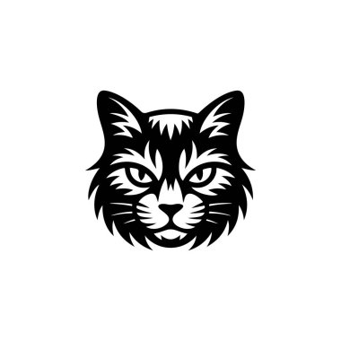 Bir kedinin ya da vaşağın yoğun, odaklanmış yüzünü içeren parlak, koyu siyah ve beyaz bir vektör logosu bir maskot, marka kimliği ya da vahşi yaşam teması için uygundur..