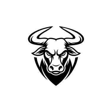 Kızgın bir boğa başlı maskotun güçlü bir temsili. Keskin boynuzlu agresif boğa amblemi, spor takımları için mükemmel, fitness markalaşması, ve maskot logoları..