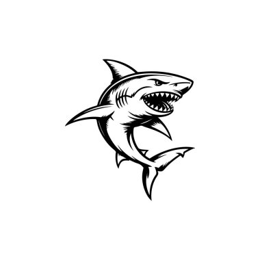 A dynamic great white shark mascot, ideal for sports team logos, fishing clubs, surf and dive brands, gaming avatars, apparel prints, stickers and aggressive marine themed designs.