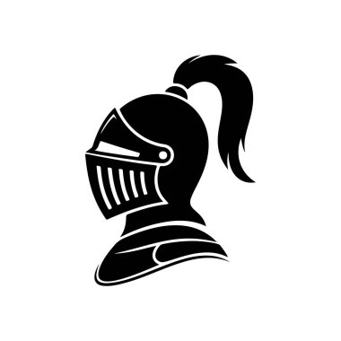 Akan at kuyruklu bir ortaçağ şövalye miğferi, detaylı vizör yarıkları ve süslü boyun koruyucusu, fantezi oyun logoları için mükemmel bir profil görüntüsü, tarihi yeniden canlandırma, LARP etkinlikleri, şövalye merasimi markası ve macera giysisi..