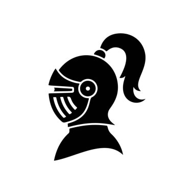 Akan at kuyruklu bir ortaçağ şövalye miğferi, detaylı vizör yarıkları ve süslü boyun koruyucusu, fantezi oyun logoları için mükemmel bir profil görüntüsü, tarihi yeniden canlandırma, LARP etkinlikleri, şövalye merasimi markası ve macera giysisi..