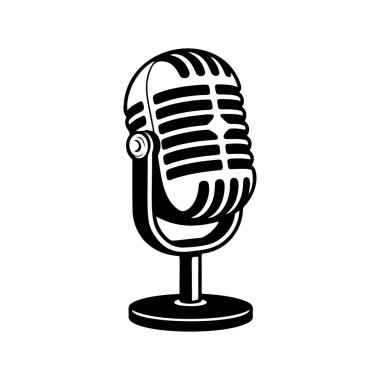 Klasik klasik klasik bir mikrofon retro ızgara tasarımı, podcast logoları için mükemmel, stüdyo markalaşması, rock grubu ürünleri, radyo istasyonu ikonları, müzik olayı posterleri ve hip-hop giyim baskıları..
