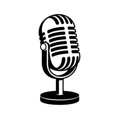 Klasik klasik klasik bir mikrofon retro ızgara tasarımı, podcast logoları için mükemmel, stüdyo markalaşması, rock grubu ürünleri, radyo istasyonu ikonları, müzik olayı posterleri ve hip-hop giyim baskıları..