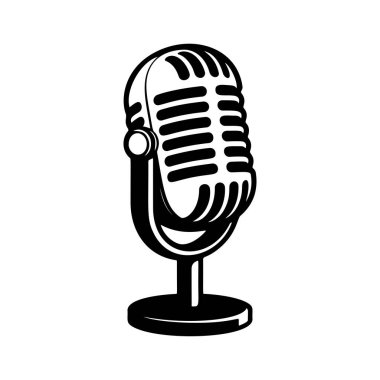 Klasik klasik klasik bir mikrofon retro ızgara tasarımı, podcast logoları için mükemmel, stüdyo markalaşması, rock grubu ürünleri, radyo istasyonu ikonları, müzik olayı posterleri ve hip-hop giyim baskıları..