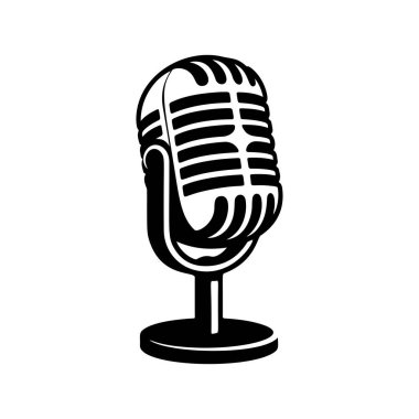 Klasik klasik klasik bir mikrofon retro ızgara tasarımı, podcast logoları için mükemmel, stüdyo markalaşması, rock grubu ürünleri, radyo istasyonu ikonları, müzik olayı posterleri ve hip-hop giyim baskıları..
