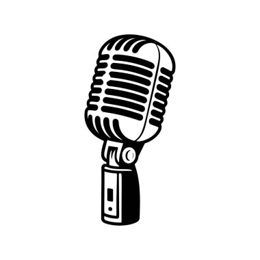 Klasik klasik klasik bir mikrofon retro ızgara tasarımı, podcast logoları için mükemmel, stüdyo markalaşması, rock grubu ürünleri, radyo istasyonu ikonları, müzik olayı posterleri ve hip-hop giyim baskıları..