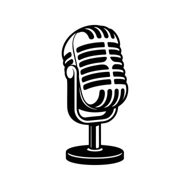 Klasik klasik klasik bir mikrofon retro ızgara tasarımı, podcast logoları için mükemmel, stüdyo markalaşması, rock grubu ürünleri, radyo istasyonu ikonları, müzik olayı posterleri ve hip-hop giyim baskıları..