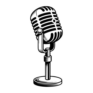 Klasik klasik klasik bir mikrofon retro ızgara tasarımı, podcast logoları için mükemmel, stüdyo markalaşması, rock grubu ürünleri, radyo istasyonu ikonları, müzik olayı posterleri ve hip-hop giyim baskıları..