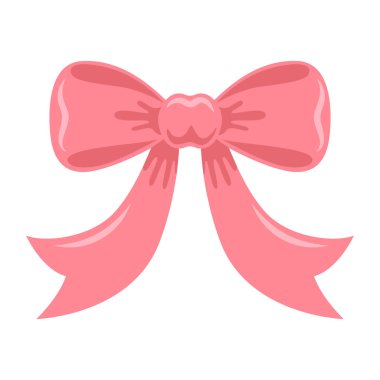 Akan kuyruklu, klasik bir fiyonka bağlanmış sevimli pembe bir kurdele. Resimde düz beyaz arkaplan üzerinde ince vurgulu düz bir düz vektör biçimi yer almaktadır..