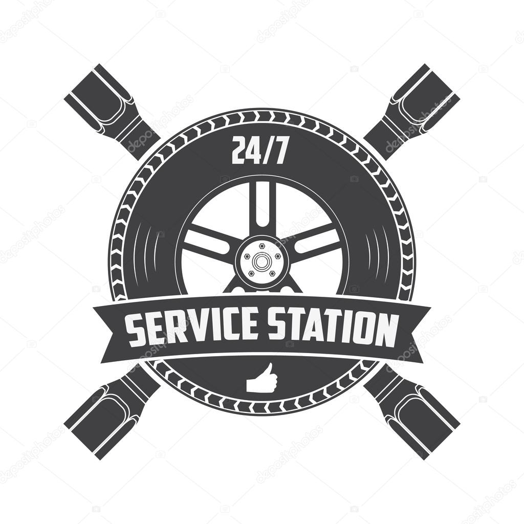 Service station vintage label. Logo template. Vector illustration.