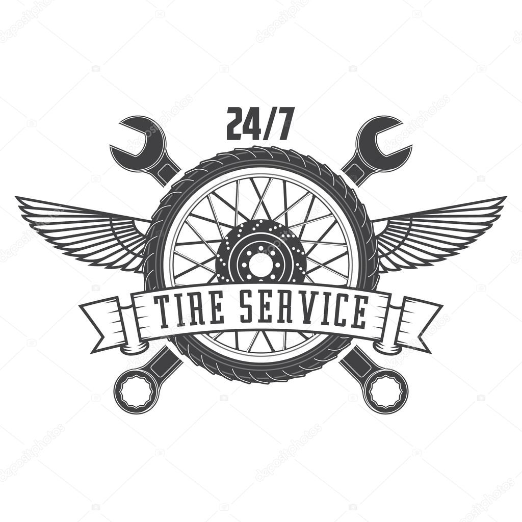 Tire service vintage label. Logo template. Vector illustration.