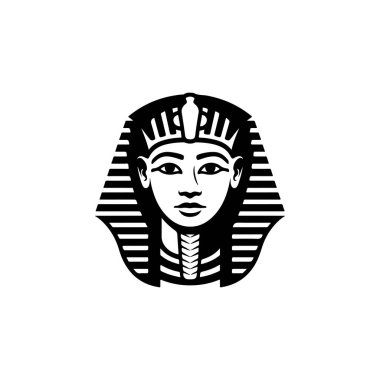 Mısırlı bir Firavun 'un kafasının koyu siyah beyaz bir temsili. Bu yüksek kontrastlı portre simgesel Nemes başlığını ve temiz, simetrik çizgileri içerir..