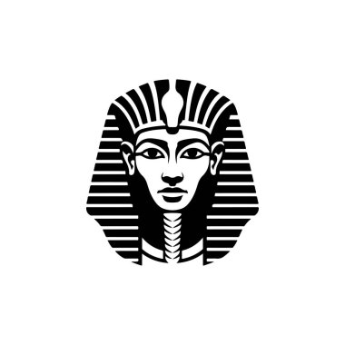 Mısırlı bir Firavun 'un kafasının koyu siyah beyaz bir temsili. Bu yüksek kontrastlı portre simgesel Nemes başlığını ve temiz, simetrik çizgileri içerir..