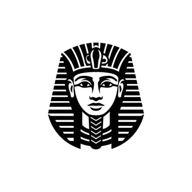Mısırlı bir Firavun 'un kafasının koyu siyah beyaz bir temsili. Bu yüksek kontrastlı portre simgesel Nemes başlığını ve temiz, simetrik çizgileri içerir..