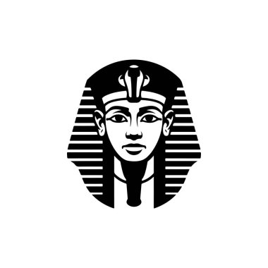 Mısırlı bir Firavun 'un kafasının koyu siyah beyaz bir temsili. Bu yüksek kontrastlı portre simgesel Nemes başlığını ve temiz, simetrik çizgileri içerir..